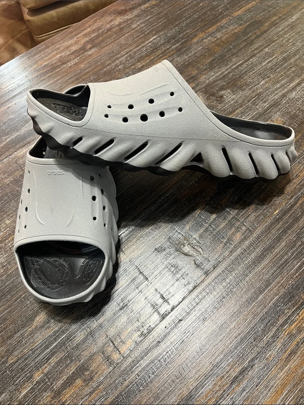 CROCS Men’s Light Gray Upper with Black Footbed Slide Sandals